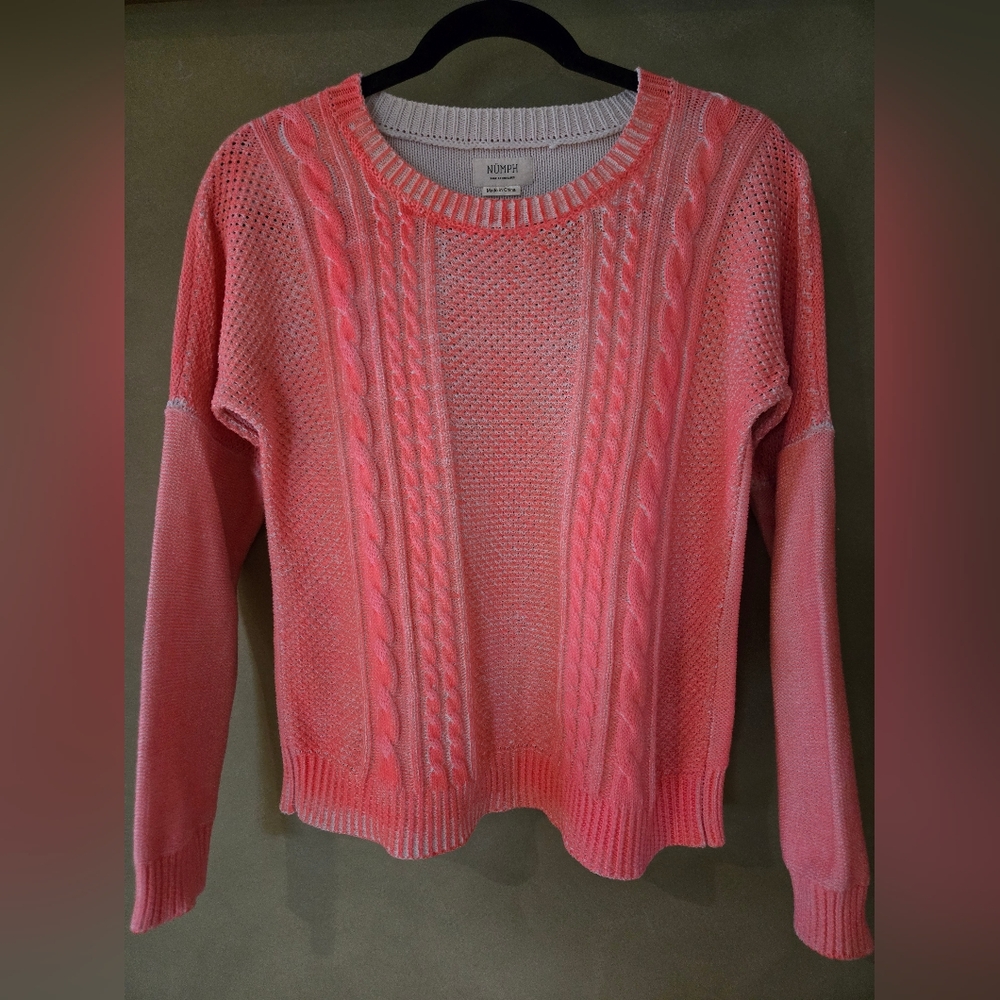 Anthropologie Nümph | Cable Knit Sweater in Fluorescent Coral, Size S - Picture 2 of 8